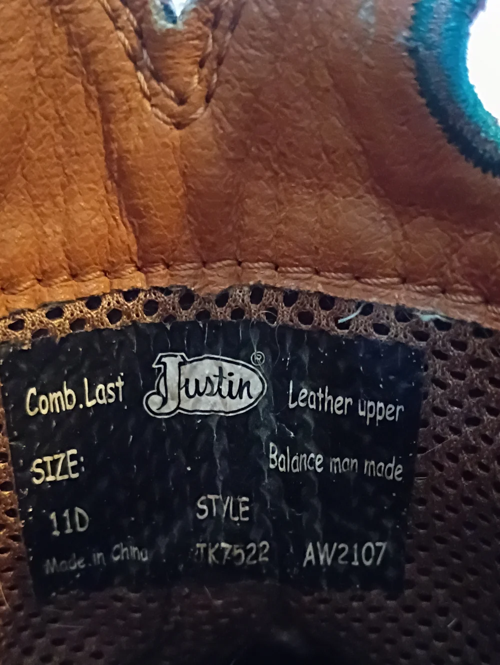 Justin Boots Kids Brown Leather Western Boots with Teal Stitching